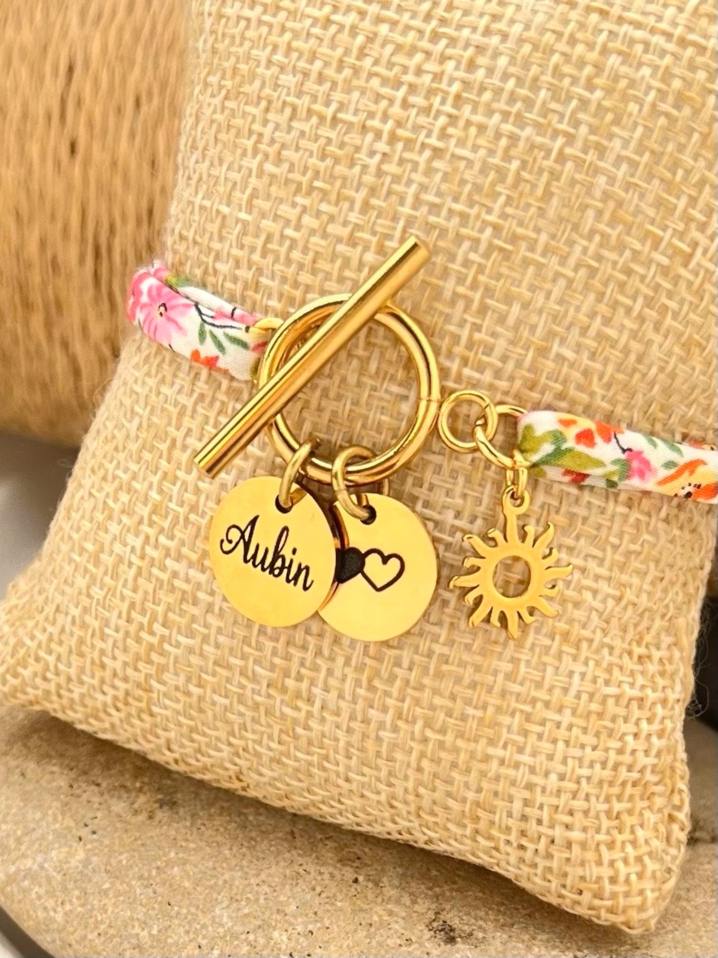 Bracelet en cordon liberty, fermoir Toggle - Fêtes des mères, anniversaire personnalisé