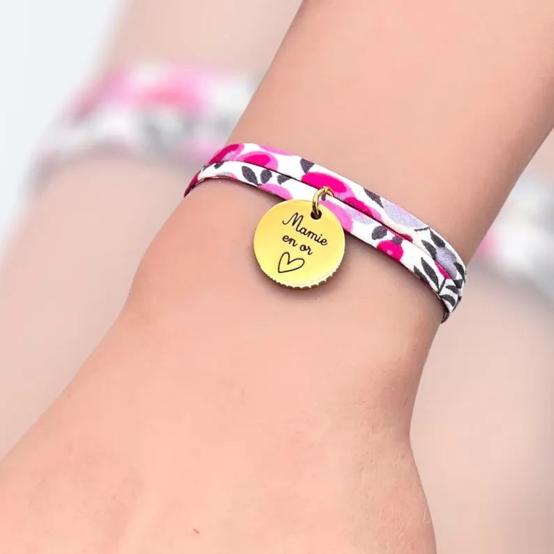 Bracelet en cordon liberty, Léa - cadeau de fête des mères, bijou personnalisé, bracelet prénom