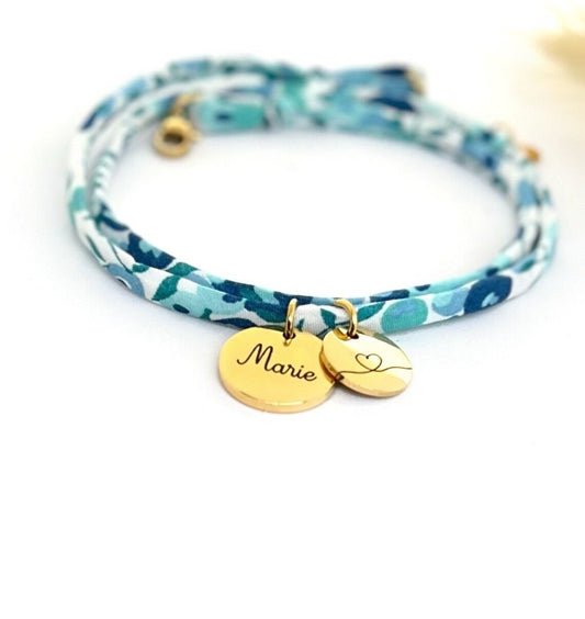 Bracelet personnalisé en tissu liberty Iris - cadeau fête des mères personnalisé