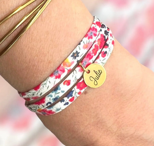 Bracelet en cordon liberty , cadeau personnalisé, cadeau d'anniversiare unique