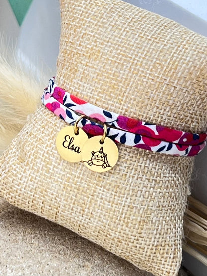 Bracelet en cordon liberty 2 tours de poignet, Sully - bracelet personnalisé femme & enfant