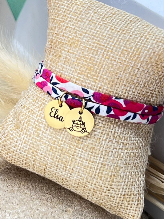 Bracelet en cordon liberty 2 tours de poignet, Sully - bracelet personnalisé femme & enfant