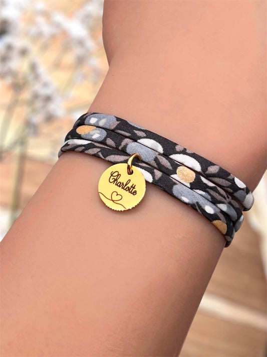 Bracelet en cordon liberty 3 tours, Lucie - cadeau personnalisé , bracelet femme