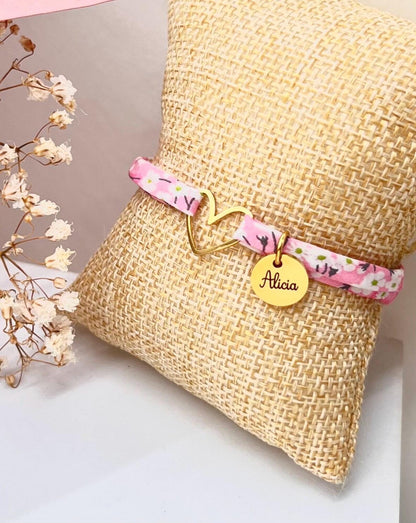Bracelet en cordon liberty, Sunshine - cadeau personnalisé marraine, cadeau anniversaire , fête des mères