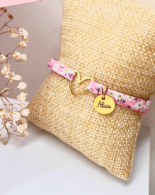 Bracelet en cordon liberty, Sunshine - cadeau personnalisé marraine, cadeau anniversaire , fête des mères
