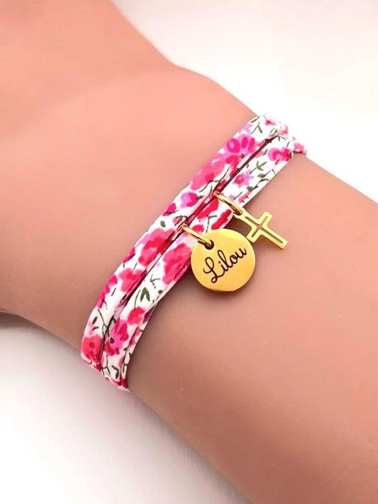 Bracelet en cordon liberty Lola - cadeau personnalisé communion, profession de foi