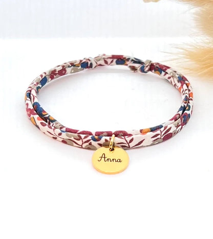 Bracelet en cordon liberty, Luna - bracelet gravé, bracelet prénon, cadeau personnalisé enfant