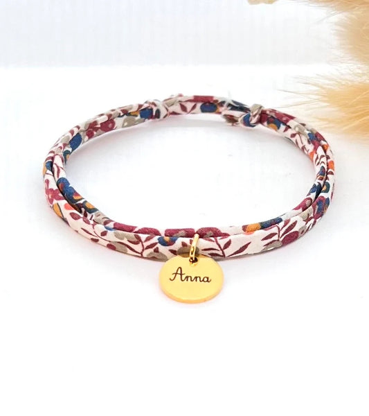 Bracelet en cordon liberty, Luna - bracelet gravé, bracelet prénon, cadeau personnalisé enfant