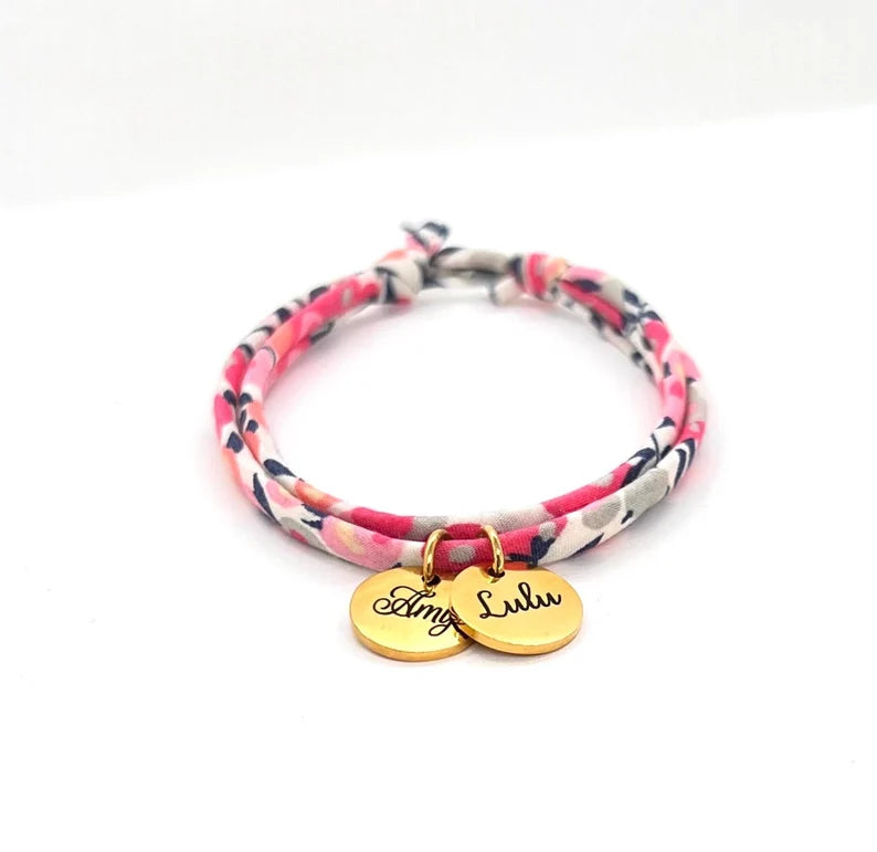 Bracelet en cordon liberty, Luna - bracelet gravé, bracelet prénon, cadeau personnalisé enfant